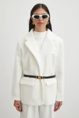 Kemerli Tay Flock Ceket Beyaz - 5