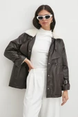 Kürklü Yaka Detaylı Deri Ceket Kahve thumbnail 4