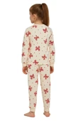 Ekru Renk Kırmızı Fiyonk Baskılı Kız Çocuk Pijama Takımı thumbnail 2