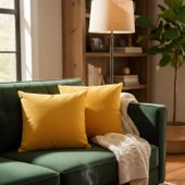 Soyoe Kırlent Kılıfı 2'li Sarı Renkli Dekoratif Yastık Kılıfı 45x45 - 1
