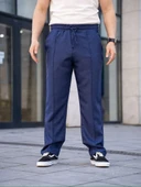 Erkek Keten Cepli Çıma Dikişli jogger Buggy Pantalon Rahat kalıp - Lacivert thumbnail 2