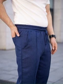 Erkek Keten Cepli Çıma Dikişli jogger Buggy Pantalon Rahat kalıp - Lacivert thumbnail 3