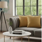 Soyoe Kırlent Kılıfı 2'li Hardal Sarısı Renkli Dekoratif Yastık Kılıfı 45x45 - 1