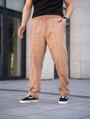 Erkek Keten Cepli Çıma Dikişli jogger Buggy Pantalon Rahat kalıp - Kahverengi thumbnail 3