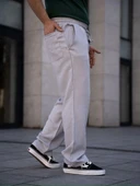 Erkek Keten Cepli Çıma Dikişli jogger Buggy Pantalon Rahat kalıp - Gri thumbnail 2