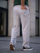 Erkek Keten Cepli Çıma Dikişli jogger Buggy Pantalon Rahat kalıp - Gri thumbnail 6