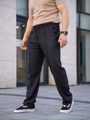 Erkek Keten Cepli Çıma Dikişli jogger Buggy Pantalon Rahat kalıp - Siyah thumbnail 5