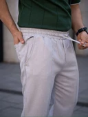 Erkek Keten Cepli Çıma Dikişli jogger Buggy Pantalon Rahat kalıp - Gri thumbnail 1