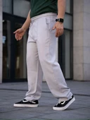 Erkek Keten Cepli Çıma Dikişli jogger Buggy Pantalon Rahat kalıp - Gri thumbnail 5