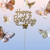 Gold Happy Birthday Lüx Taşlı Pasta Süsü thumbnail 1