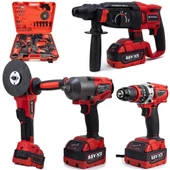 Prohummer PH303 Profesyonel Yeni Kırmızı 4lü Set Makine - 1100Nm Somun Sökme, Kırıcı Delici, 125mm Avuç Taşlama, 13mm Vidalama Matkap thumbnail 1