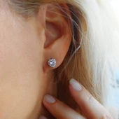 925 Ayar Gümüş Pembe Taşlı Kalp Küpe thumbnail 6