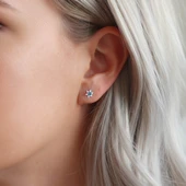 925 Ayar Gümüş Turkuaz Taşlı Minimal Lotus Küpe thumbnail 1