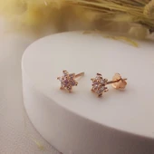 925 Ayar Gümüş Beyaz Taşlı Minimal Lotus Küpe thumbnail 4