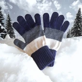 Garson Beden Erkek Çocuk Eldiven Lacivert Beyaz - 8-12 yaş thumbnail 1