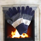 Garson Beden Erkek Çocuk Eldiven Lacivert Beyaz - 8-12 yaş thumbnail 5