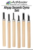 Seramik Oyma Seti Ahşap 6 Lı 1 Paket Set Paslanmaz Çelik Bıçaklı Ağaç Oyma Heykel Hobi Kretuar Gravür - 1