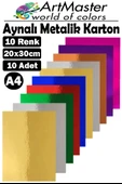 Aynalı Metalik Fon Kartonu 20x30 cm 10 Renk 1 Paket Dekoratif Pırıltılı Folyo Kağıt Okul Sınıf Renkli - 1