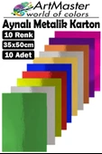 Aynalı Metalik Fon Kartonu 35x50 cm 10 Renk 1 Paket Dekoratif Pırıltılı Folyo Kağıt Okul Sınıf Renkli - 1