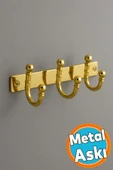 Metal 3'lü Askı Birleşik Vestiyer Duvar Monteli Askı Dolap Askılığı Vidalı Gold Elbise Askısı 1 Adet thumbnail 1