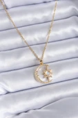 HEYF 316L Çelik Gold Renk Zirkon Taşlı Ay Yıldız Model Kadın Kolye thumbnail 1