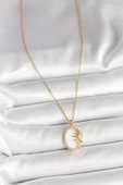 HEYF 316L Çelik Gold Renk Zincir Beyaz Mineli Gün Batımı Model Zirkon Taş Detay Kadın Kolye thumbnail 2