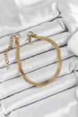 HEYF 316L Çelik Gold Renk Yassı Zincir Model Kadın Bileklik thumbnail 2