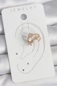 HEYF Pirinç Gold Renk Zirkon Taşlı Yıldız Model Kadın Kıkırdak Küpe thumbnail 2