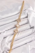 HEYF Pirinç Zirkon Taşlı Yonca Model Gold Renk Kadın Bileklik thumbnail 2