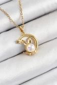 HEYF 316L Çelik İnci Detaylı Hilal Tavşan Model Gold Renk Kadın Kolye thumbnail 1