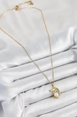 HEYF 316L Çelik İnci Detaylı Hilal Tavşan Model Gold Renk Kadın Kolye thumbnail 2