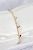 HEYF Pirinç Zirkon Taşlı Ezme Zincirli Sıralı Model Gold Renk Kadın Bilekilk thumbnail 1