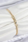 HEYF Pirinç Zirkon Taşlı Ezme Zincirli Sıralı Model Gold Renk Kadın Bilekilk thumbnail 2