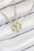HEYF Pirinç Zirkon Taşlı Sallantılı Göz Model Ezme Zincir Gold Renk Kadın Kolye thumbnail 1