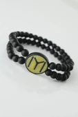 HEYF Sarı Renkli Metal Üzerine Siyah Kayı Boyu Figürlü Siyah Renk Çift Sıra Doğal Taş Erkek Bileklik thumbnail 1