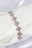 HEYF Pirinç Pembe Zirkon Taşlı Yonca Model Gümüş Renk VIP Seri Kadın Bileklik thumbnail 1