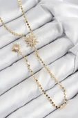 HEYF Pirinç Zirkon Taşlı Ezme Zincirli Kutup Yıldızı Model Gold Renk Y Kolye thumbnail 1