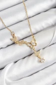 HEYF 316L Çelik Zirkon Taşlı Kelebek Model Gold Renk Kadın Kolye thumbnail 1