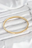 HEYF 316L Çelik Gold Renk Zirkon Taşlı 65 mm İnce Kadın Kelepçe Bileklik thumbnail 2