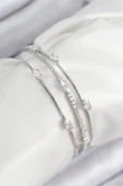 HEYF Pirinç Zirkon Taşlı Su Yolu Model Gümüş Renk Kadın Bileklik thumbnail 1