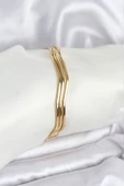 HEYF 316L Çelik Gold Renk 65 mm Ajda Zikzak Model 3lü Kadın Bileklik thumbnail 1