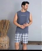 Pijamoni Erkek Bisiklet Yaka Kolsuz Şortlu Pijama Takımı 6185/11 - 1 Adet  2XL Füme thumbnail 1