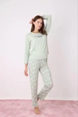 Pijamoni Kadın Milan Bisiklet Yaka Uzun Kol İnce Pijama Takımı 7600/33 - 1 Adet  S - M Su Yeşil thumbnail 3