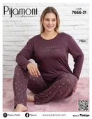 Pijamoni Kadın Milan Büyük Beden Bisiklet Yaka Uzun Kol İnce Pijama Takımı 7666/31 - 1 Adet  Mürdüm 3XL thumbnail 2