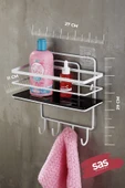 4 Kancalı Yapışkanlı Ayarlanabilir Banyo Duş Rafı – Paslanmaz Kristal Şampuanlık (Yapıştır/Vidala) Beyaz-Siyah - LŞ-01 - BSBK thumbnail 3