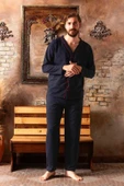 Sude Ercan Erkek Önden Düğmeli Uzun Kol İnce Pijama Takımı A301-843 - 1 Adet  Lacivert 2XL thumbnail 5