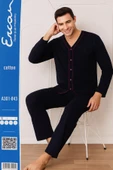 Sude Ercan Erkek Önden Düğmeli Uzun Kol İnce Pijama Takımı A301-843 - 1 Adet  Lacivert 2XL thumbnail 2