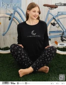 Pijamoni Kadın Milan Büyük Beden Bisiklet Yaka Uzun Kol İnce Pijama Takımı 7666/21 - 1 Adet  Siyah 5XL thumbnail 2