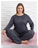 Pijamoni Kadın Milan Büyük Beden Bisiklet Yaka Uzun Kol İnce Pijama Takımı 7666/30 - 1 Adet  4XL Füme thumbnail 1