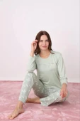 Pijamoni Kadın Milan Bisiklet Yaka Uzun Kol İnce Pijama Takımı 7600/33 - 1 Adet  S - M Su Yeşil thumbnail 1